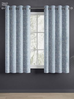 Haus & Kinder - Blue Misty Fern Printed Blackout Window Curtains (Pack Of 2) Eyelet (5 Feet)