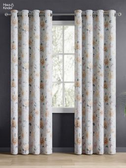 Haus & Kinder - Grey Amber Petals Printed Blackout Door Curtains (Pack Of 2) Eyelet (7 Feet)