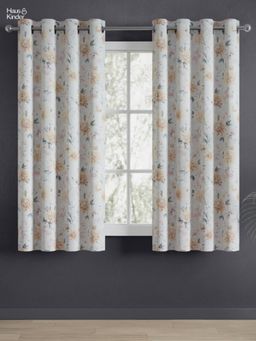 Haus & Kinder - Multi-Color Amber Petals Printed Blackout Window Curtains (Pack Of 2) Eyelet (5 Feet)