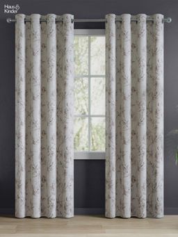 Haus & Kinder - Polyester Printed Blackout Door Curtains Sepia Blossoms Grey (Pack of 2) (7 feet)
