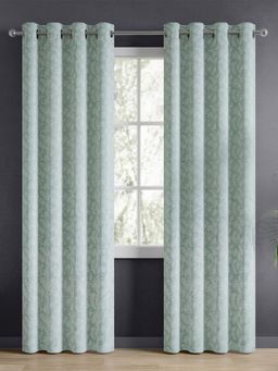 Haus & Kinder - Polyester Jacquard Door Curtains Verdant Bloom Green (Pack Of 2) (7 Feet)