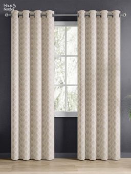 Haus & Kinder - Beige Golden Plume Jacquard Door Curtain Eyelet (Pack Of 2) (7 Feet)