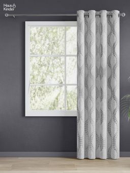 Haus & Kinder - Grey Sliver Groove Emboss Jacquard Door Curtains Eyelet (7 Feet)
