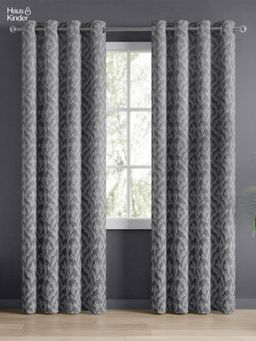 Haus & Kinder - Grey Midnight Willow Jacquard Door Curtain Eyelet (Pack Of 2) (7 Feet)