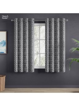 Haus & Kinder - Grey Midnight Willow Jacquard Window Curtain Eyelet (Pack of 2) (5 feet)