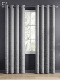 Haus & Kinder - Grey Slate Willow Jacquard Door Curtain Eyelet (Pack Of 2) (7 Feet)