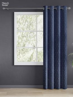 Haus & Kinder - Navy Blue Nautical Grid Jacquard Door Curtains Eyelet (7 Feet)