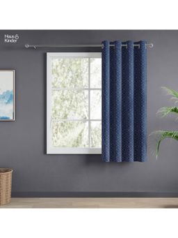 Haus & Kinder - Navy Blue Nautical Grid Jacquard Window Curtains Eyelet (5 feet)
