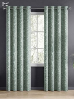Haus & Kinder - Green Silver Willow Jacquard Door Curtain Eyelet (Pack Of 2) (7 Feet)