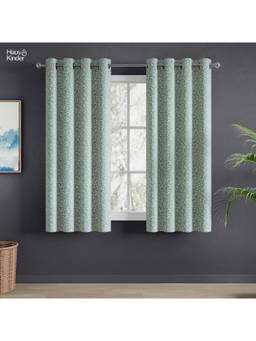 Haus & Kinder - Green Silver Willow Jacquard Window Curtain Eyelet (Pack of 2) (5 feet)