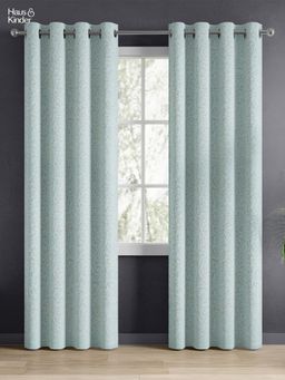 Haus & Kinder - Blue Glittering Fern Jacquard Door Curtain Eyelet (Pack Of 2) (7 Feet)