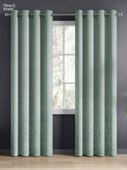 Haus & Kinder - Green Ivy Breeze Jacquard Door Curtain Eyelet (Pack Of 2) (7 Feet)