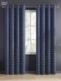 Haus & Kinder - Navy Blue Midnight Daisy Jacquard Door Curtain Eyelet (Pack Of 2) (7 Feet)