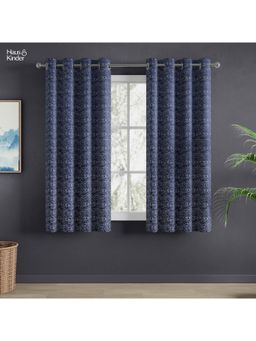 Haus & Kinder - Navy Blue Midnight Daisy Jacquard Window Curtain Eyelet (Pack of 2) (5 feet)