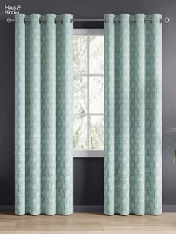 Haus & Kinder - Green Fleur Drape Jacquard Door Curtain Eyelet (Pack Of 2) (7 Feet)