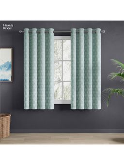 Haus & Kinder - Green Fleur Drape Jacquard Window Curtain Eyelet (Pack of 2) (5 feet)