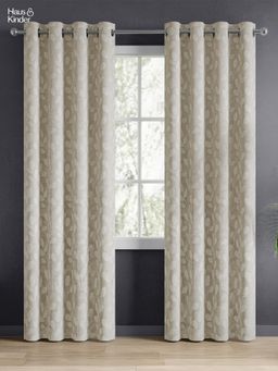Haus & Kinder - Beige Lunar Leaf Jacquard Door Curtain Eyelet (Pack Of 2) (7 Feet)