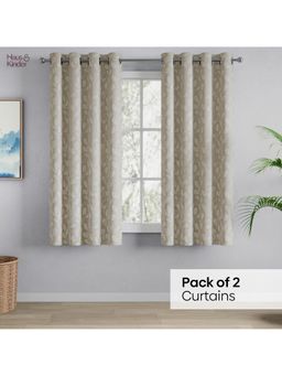 Haus & Kinder - Grey Lunar Leaf Jacquard Window Curtain Eyelet (Pack of 2) (5 feet)