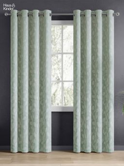 Haus & Kinder - Green Steam Jacquard Door Curtain Eyelet (Pack Of 2) (7 Feet)