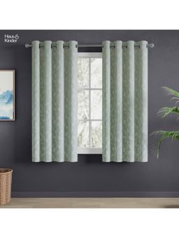 Haus & Kinder - Green steam Jacquard Window Curtain Eyelet (Pack of 2) (5 feet)