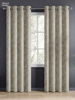 Haus & Kinder - Beige Ashwood Bloom Jacquard Door Curtain Eyelet (Pack Of 2) (7 Feet)