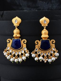 Silvermerc Designs - Designer Long Chandbali Blue Stone Earrings for Women