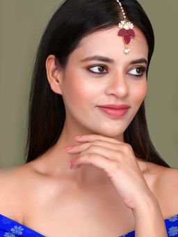 Silvermerc Designs - Gold Plated Red Maang Tikka