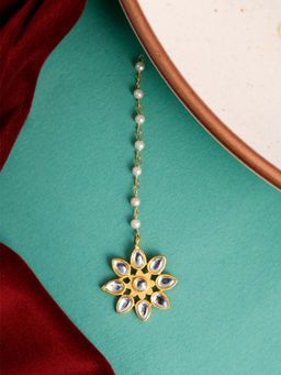Silvermerc Designs - Gold Plated Kundan Floral Maang Tikka