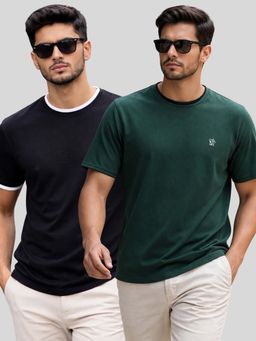 Parcel Yard - Men Multi-Colour Cotton Round Neck T-Shirt (Pack of 2)