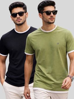 Parcel Yard - Men Multi-Colour Cotton Round Neck T-Shirt (Pack of 2)