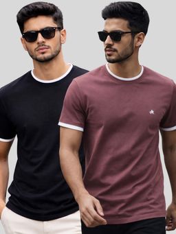 Parcel Yard - Men Multi-Colour Cotton Round Neck T-Shirt (Pack of 2)