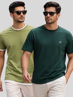 Parcel Yard - Men Multi-Colour Cotton Round Neck T-Shirt (Pack of 2)