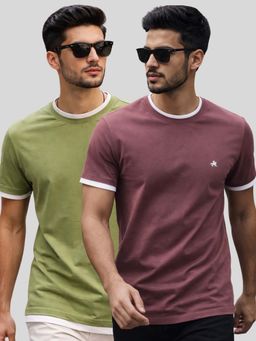 Parcel Yard - Men Multi-Colour Cotton Round Neck T-Shirt (Pack of 2)