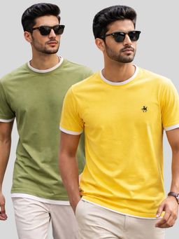 Parcel Yard - Men Multi-Colour Cotton Round Neck T-Shirt (Pack of 2)