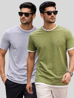 Parcel Yard - Men Multi-Colour Cotton Round Neck T-Shirt (Pack of 2)