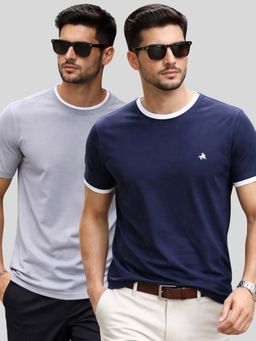 Parcel Yard - Men Multi-Colour Cotton Round Neck T-Shirt (Pack of 2)