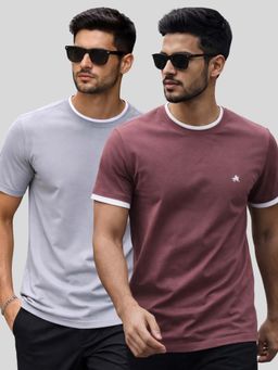 Parcel Yard - Men Multi-Colour Cotton Round Neck T-Shirt (Pack of 2)