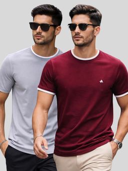 Parcel Yard - Men Multi-Colour Cotton Round Neck T-Shirt (Pack of 2)