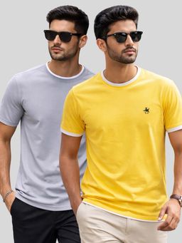 Parcel Yard - Men Multi-Colour Cotton Round Neck T-Shirt (Pack of 2)