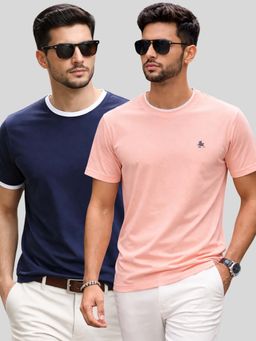 Parcel Yard - Men Multi-Colour Cotton Round Neck T-Shirt (Pack of 2)
