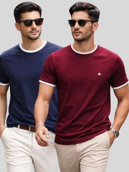 Parcel Yard - Men Multi-Colour Cotton Round Neck T-Shirt (Pack of 2)