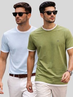 Parcel Yard - Men Multi-Colour Cotton Round Neck T-Shirt (Pack of 2)