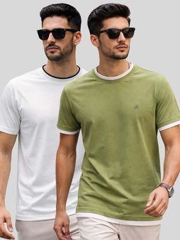 Parcel Yard - Men Multi-Colour Cotton Round Neck T-Shirt (Pack of 2)