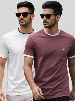 Parcel Yard - Men Multi-Colour Cotton Round Neck T-Shirt (Pack of 2)