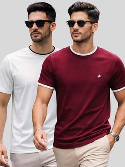 Parcel Yard - Men Multi-Colour Cotton Round Neck T-Shirt (Pack of 2)