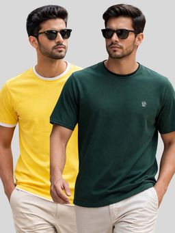 Parcel Yard - Men Multi-Colour Cotton Round Neck T-Shirt (Pack of 2)
