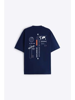 MISCHIEF MONKEY - Men Navy Blue Cotton Round Neck T-Shirt