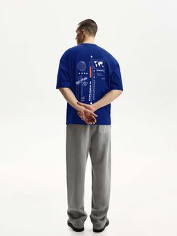 MISCHIEF MONKEY - Men Blue Cotton Round Neck T-Shirt