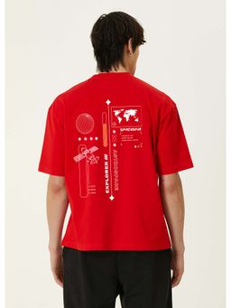 MISCHIEF MONKEY - Men Red Cotton Round Neck T-Shirt