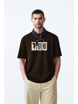 MISCHIEF MONKEY - Men Brown Cotton Round Neck T-Shirt